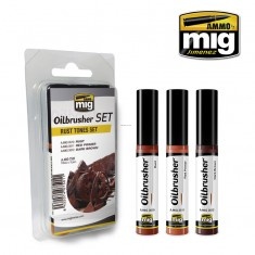 AMIG7501 Ammo Mig Набор масляных красок с тонкой кистью-аппликатором OILBRUSHER RUST TONES SET