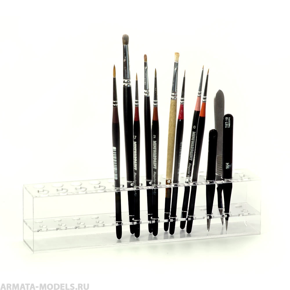 А106-00 Подставка для кистей и пинцетов акриловая прямоугольная, 24 ячейки 24х4х6см