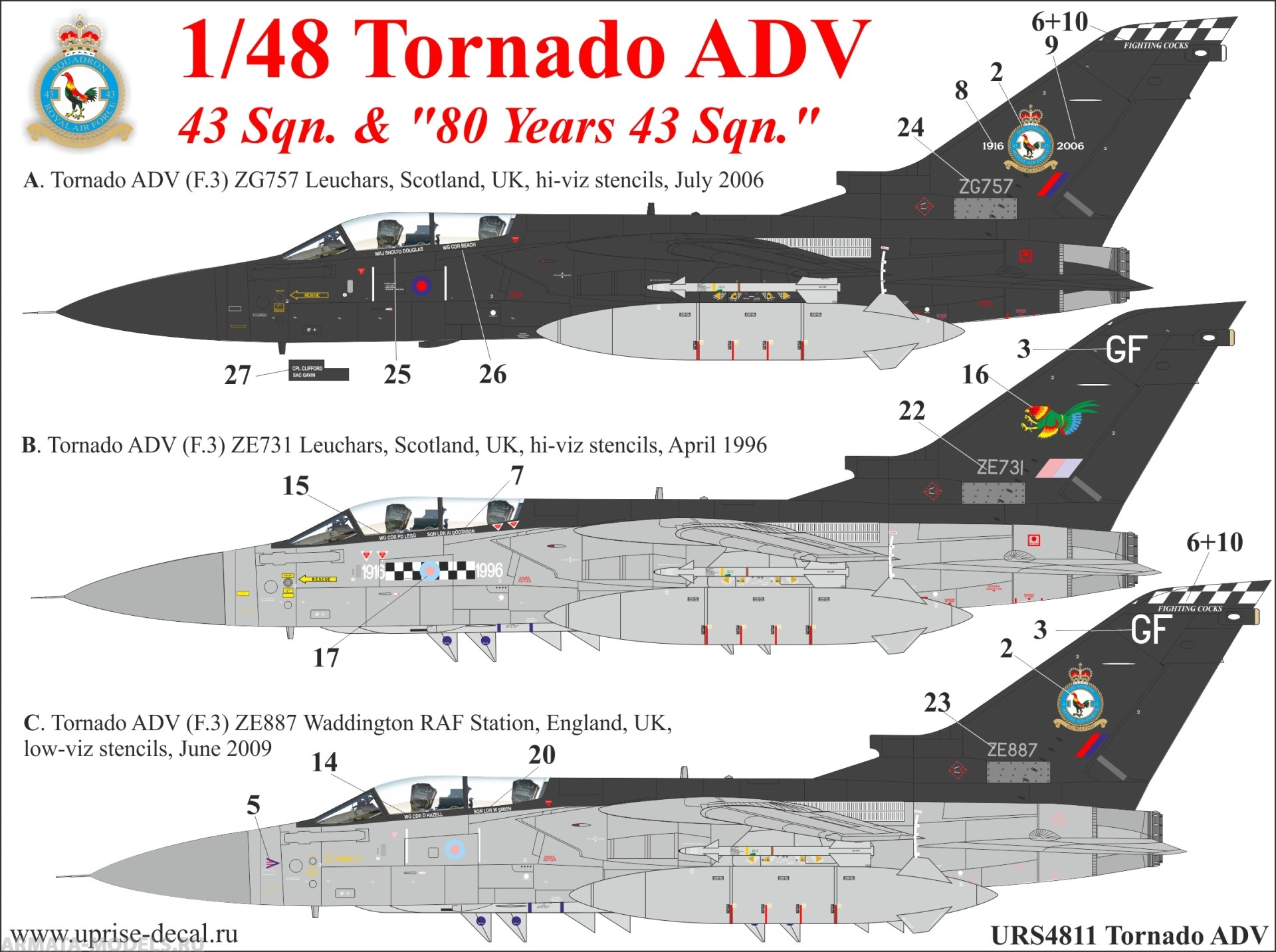 URS4811 Декали для Tornado ADV F3 43 sqn